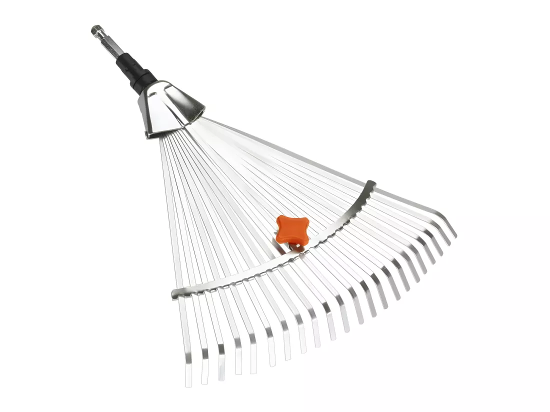 GARDENA Balai a gazon réglable 30-50cm Combisystem - Acier zingué ressorts – 22 dents – Ratissage herbe – Garantie 25 ans