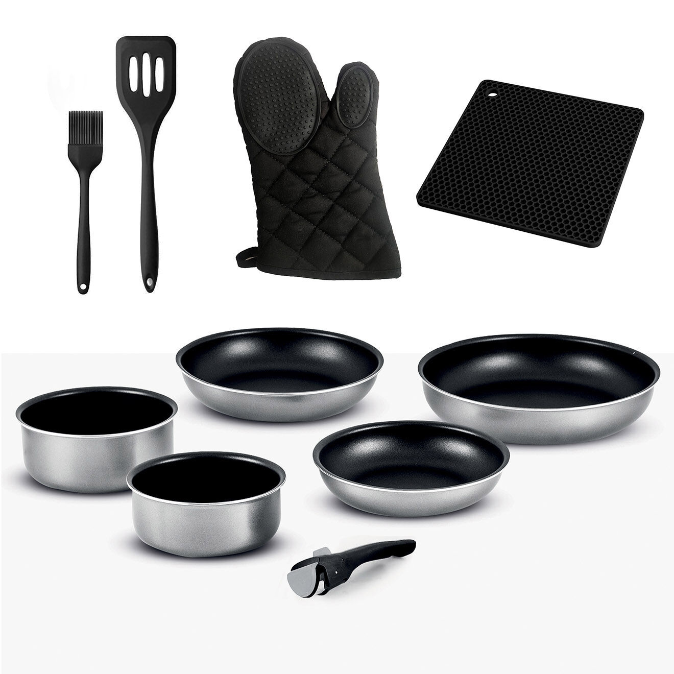 Kitchencook Batterie de cuisine grise - 10 pièces