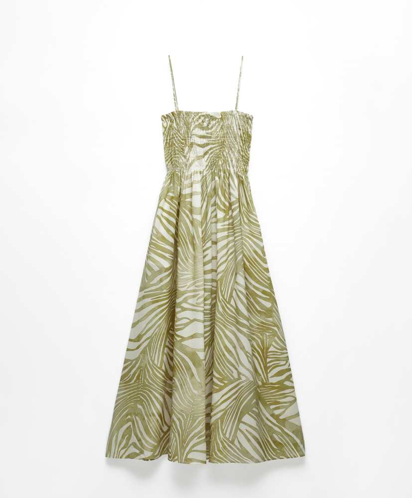 Vestido midi estampado em 100% algodão com alças.