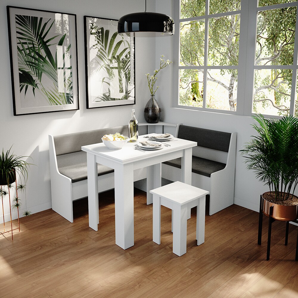 Vicco Eckbankgruppe Küchentisch Roman weiß Esstisch 120x90cm Hocker Essgruppe Esszimmertisch
