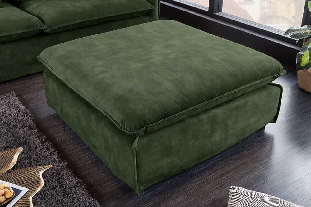 Großer Hussenhocker HEAVEN 100cm dunkelgrün Samt Landhausstil Sofahocker waschbarer Bezug