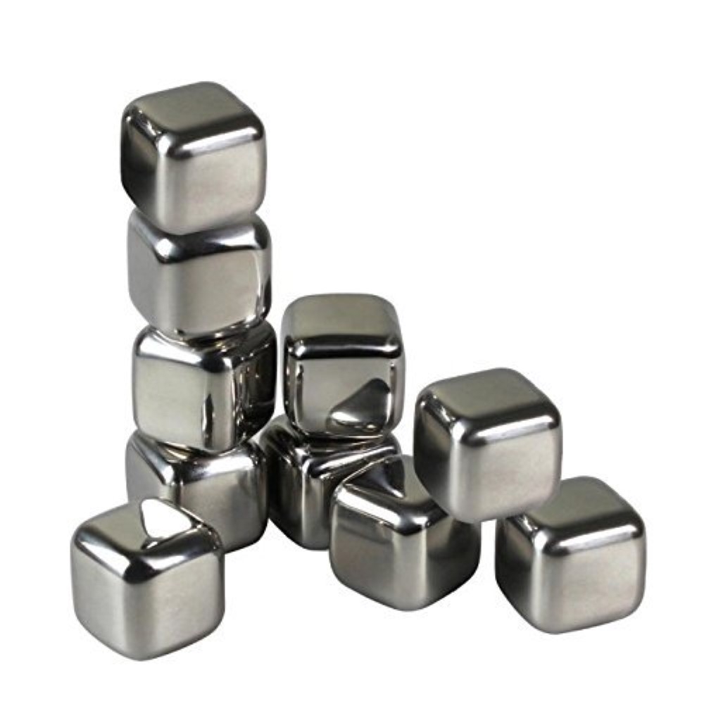 (10-tlg. Set) 8-fach Edelstahl Whisky Eiswürfel Wiederverwendbare Ice Cubes mit Zange   Aufbewahrungsbox