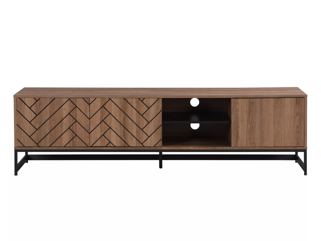 Meuble TV avec 3 portes et 2 niches - MDF - Naturel et noir - CARATANA