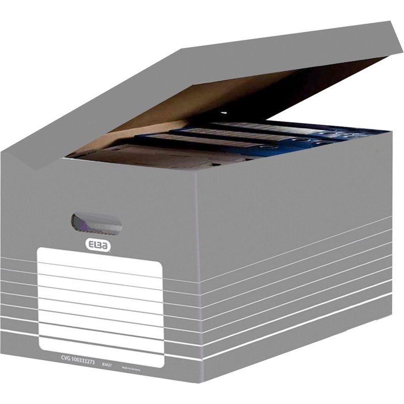 Caisse archive carton Elba - H 45 x L 34,5 x P 28 cm - Recyclable- Grise