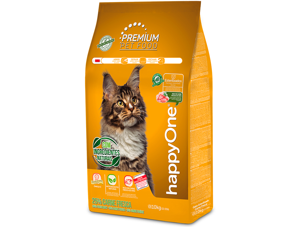 RAÇÃO PARA GATO HAPPYONE PREMIUM ESTERILIZADO CARNE FRESCA 10KG