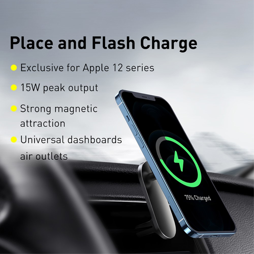 (15W) 2in1 MagSafe Auto KFZ Halterung Ladegerät für Lüftungsgitter   Armaturenbrett Qi Wireless Fast Charging Ladestation - Schwarz