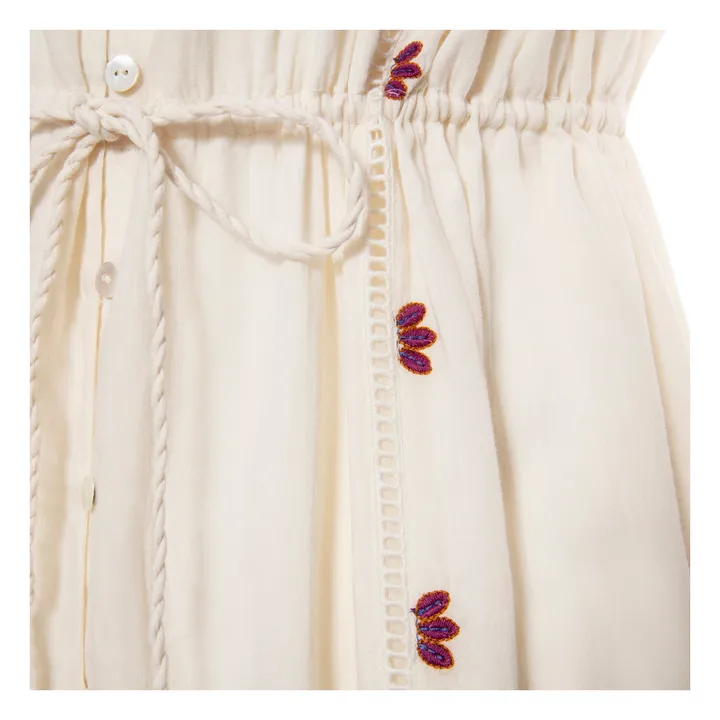 Alma Deia Robe Kaftan Brodée en Coton Bio | Blanc cassé