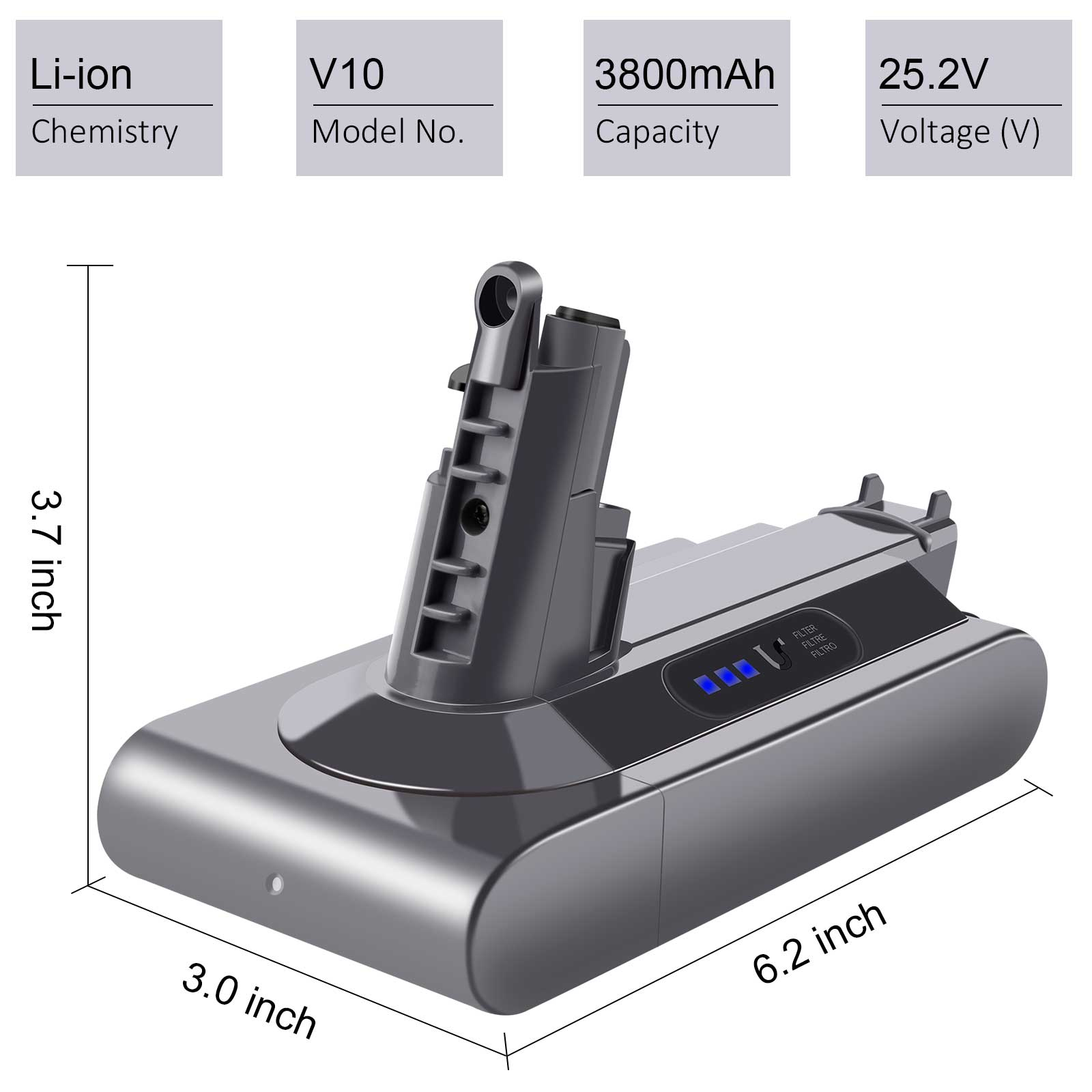 Dyson V10 Ersatz Akku Staubsaugerakku 25.2V / 2500mAh (6135) - Grau