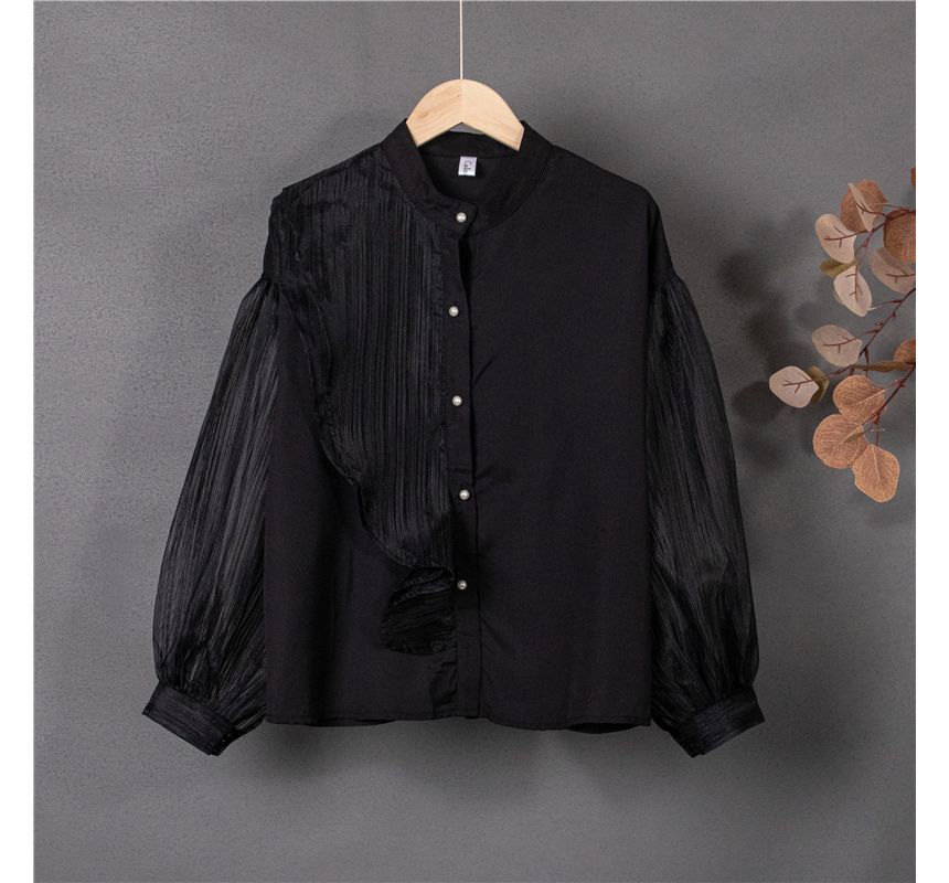 Brigitte - Blouse met lange mouwen, col, effen doorschijnend paneel en knoopjes
