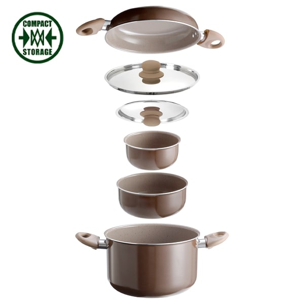 Popote alu ceramic Chocolate 20cm 7+1 pièces