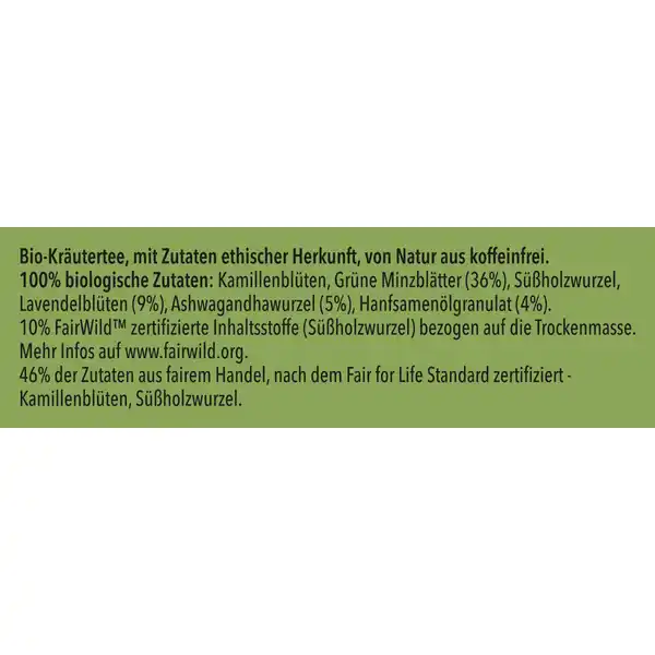 Bio-Kräutertee Peace, mit Grüner Minze, Ashwagandha und Hanfsamenöl