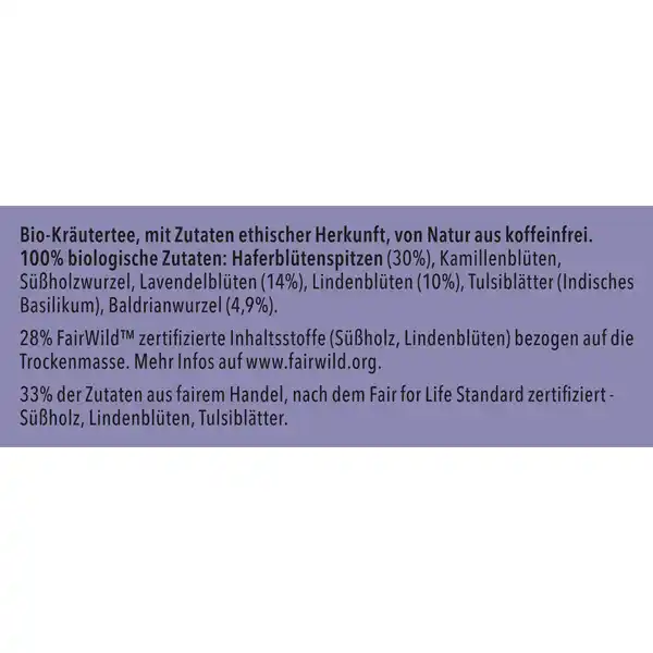 Bio-Kräutertee Night Time, mit Haferblütenspitze, Lavendel und Lindenblüte