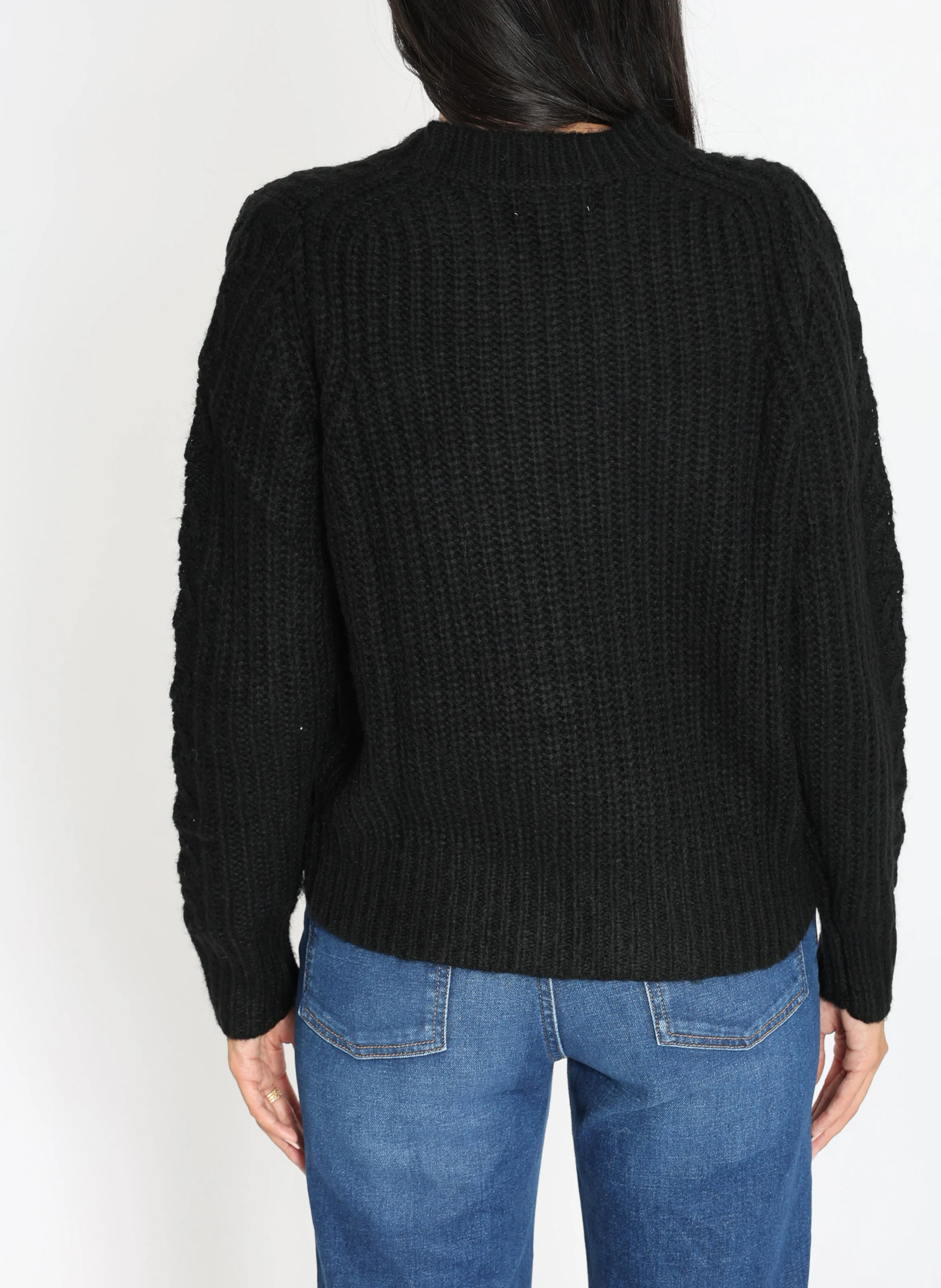 LANA - Pull droit col rond en maille mélangée | Noir