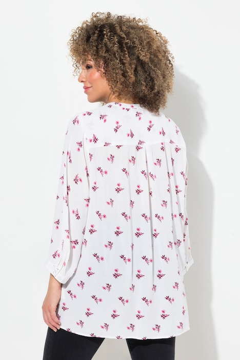 Tunika, Blüten, Rundhals, Biesen, 3/4-Arm