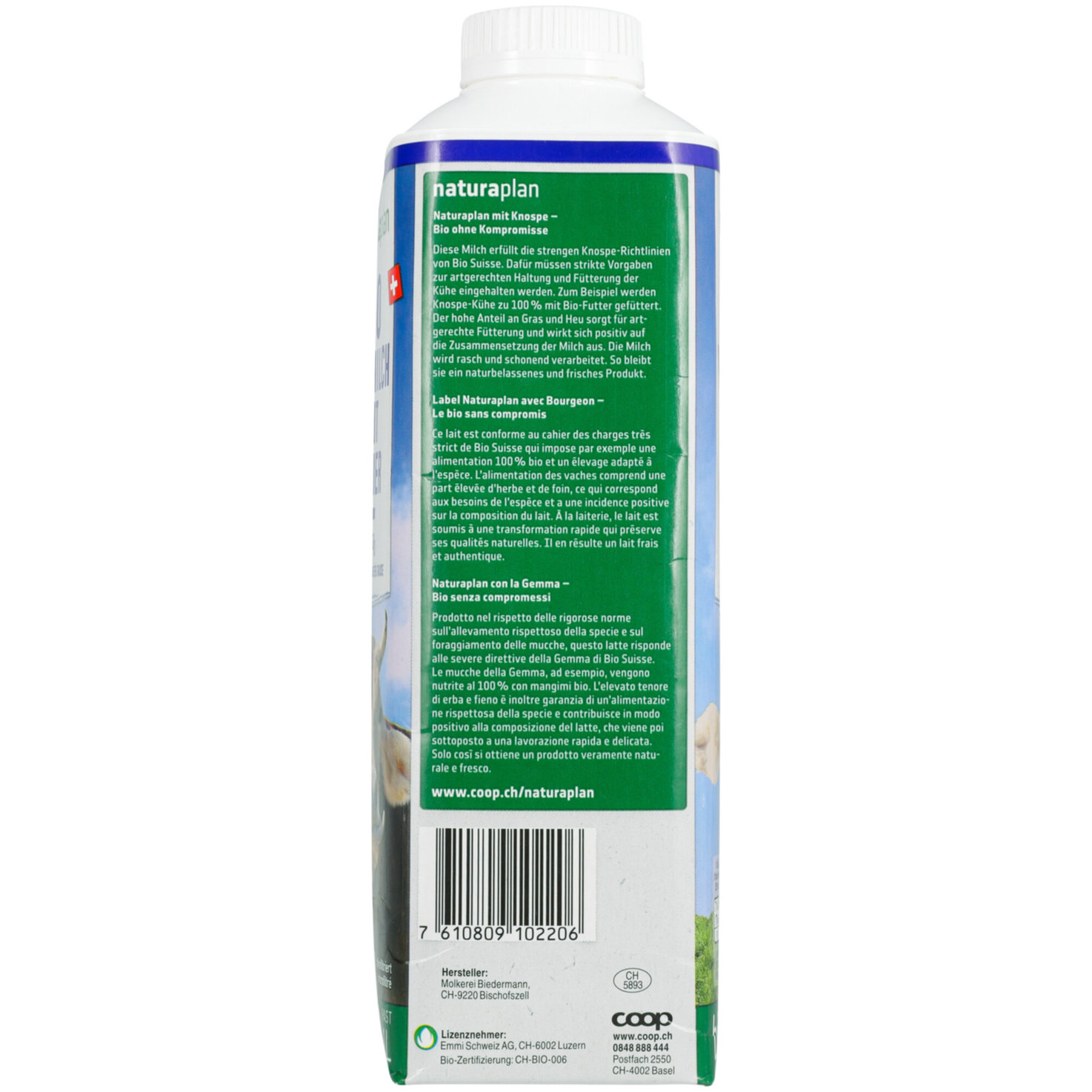 Naturaplan Bio Vollmilch 3,9% Milchfett Past -