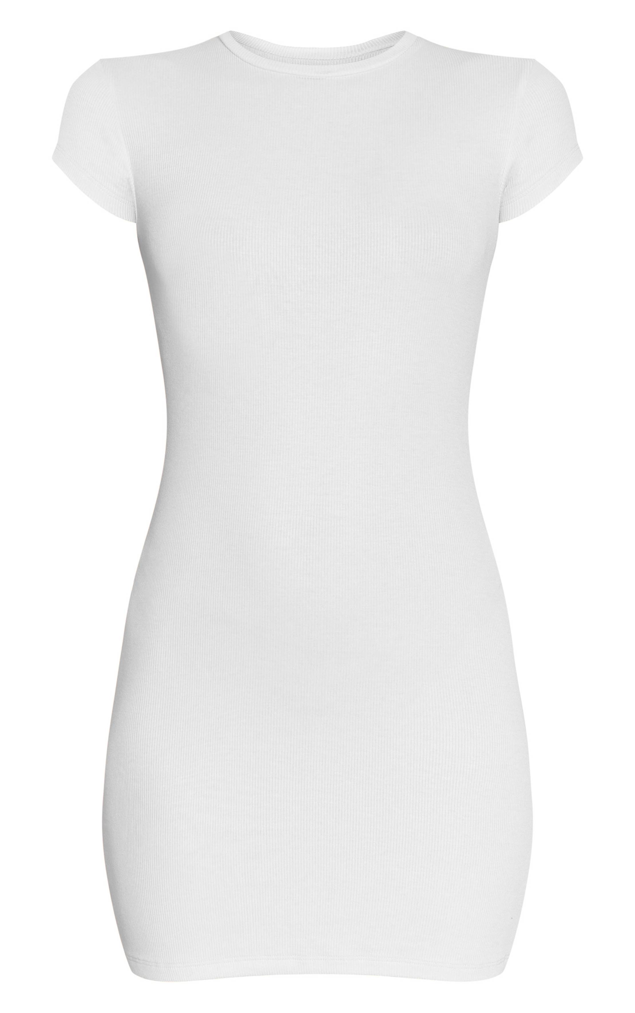 Crème Robe Moulante À Manches Courtes En Maille Côtelée Toucher Doux