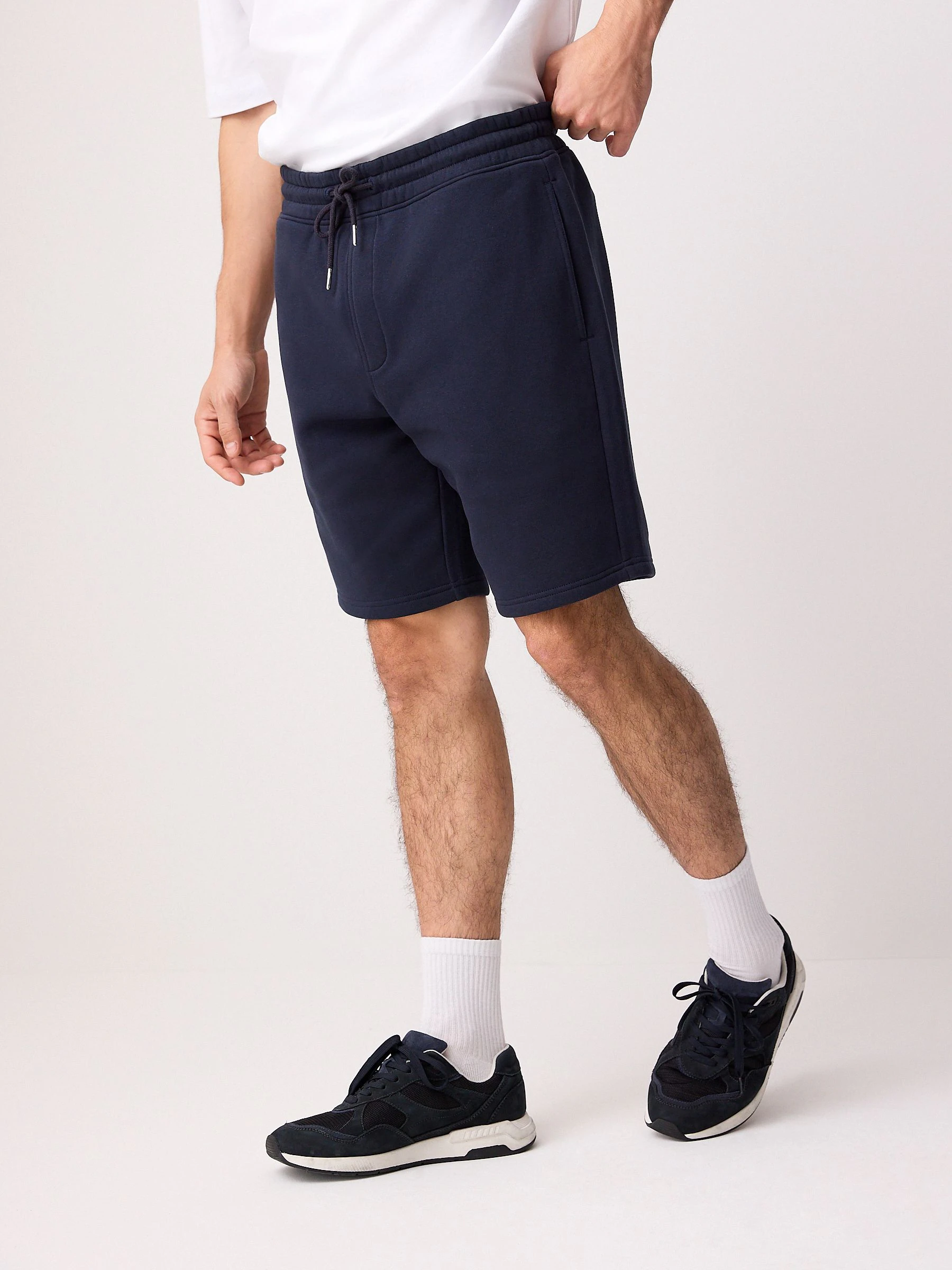 Marineblauw - Geborstelde jersey shorts met ritszakken