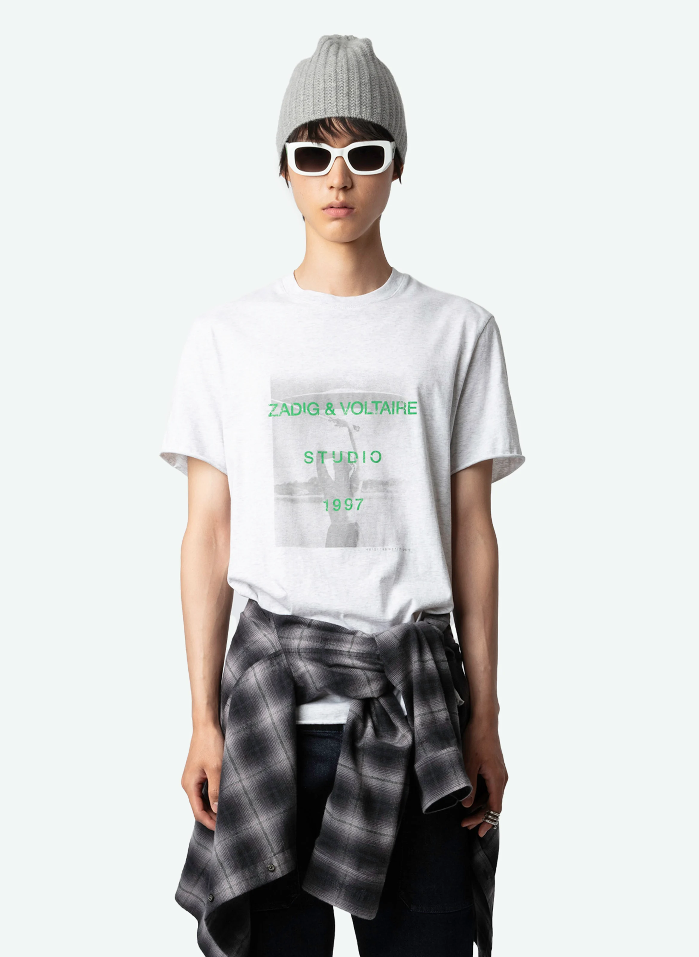 TED - Tee-shirt col rond droit en coton bio imprimé | Gris