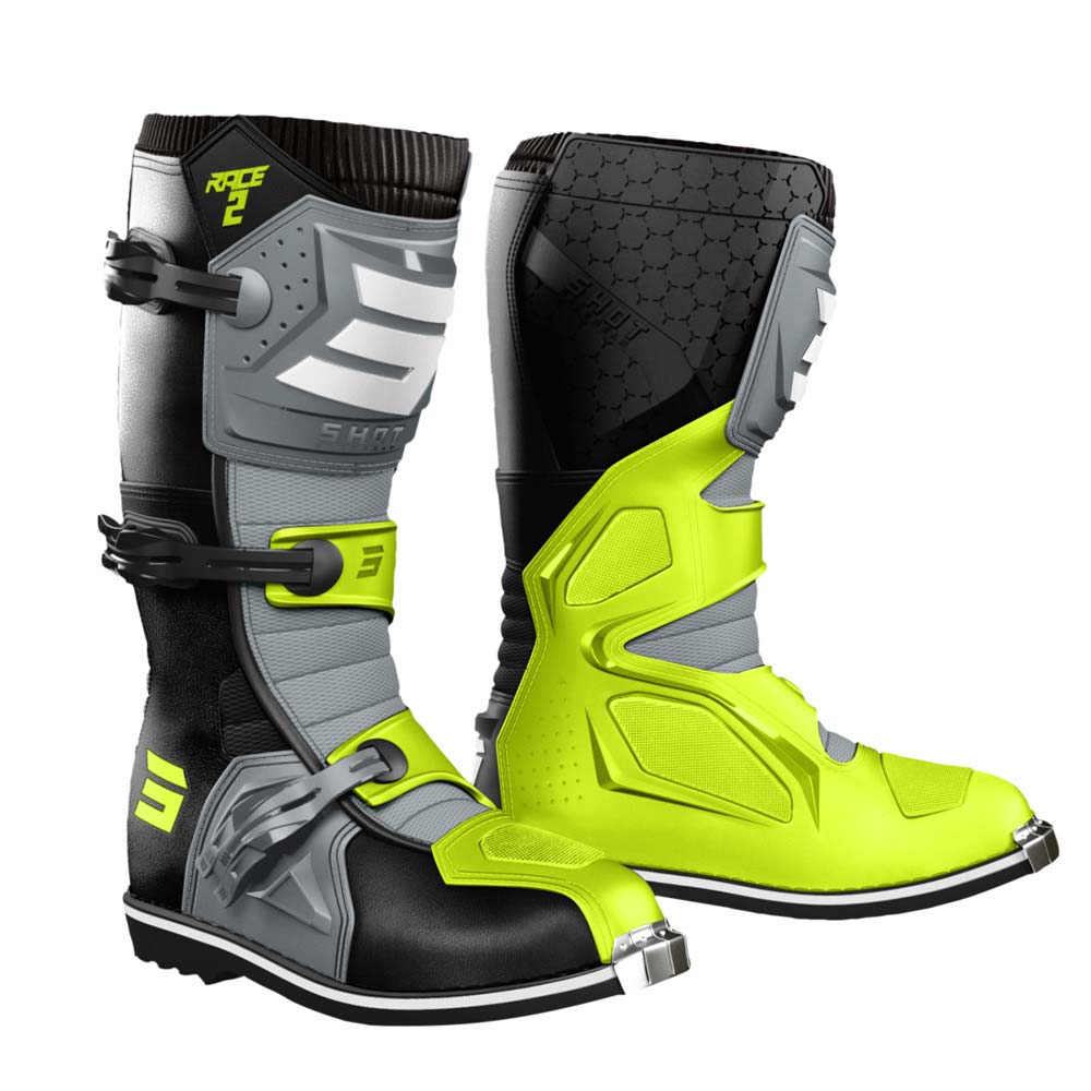 Shot - Bottes Race 2 Noir / Gris / Jaune fluo