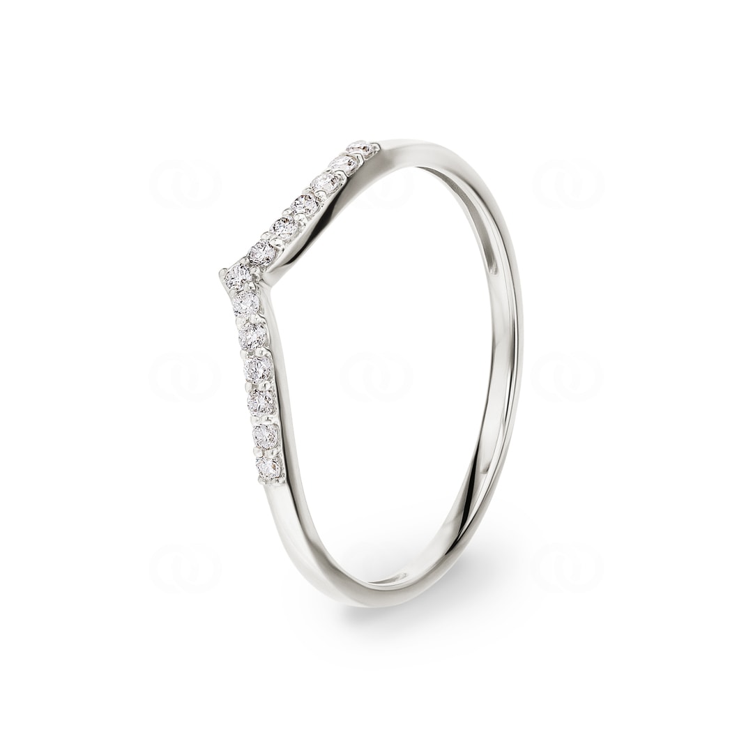 Damenring 750/18 K Weissgold V-Form mit Diamanten 0.10 ct H/si