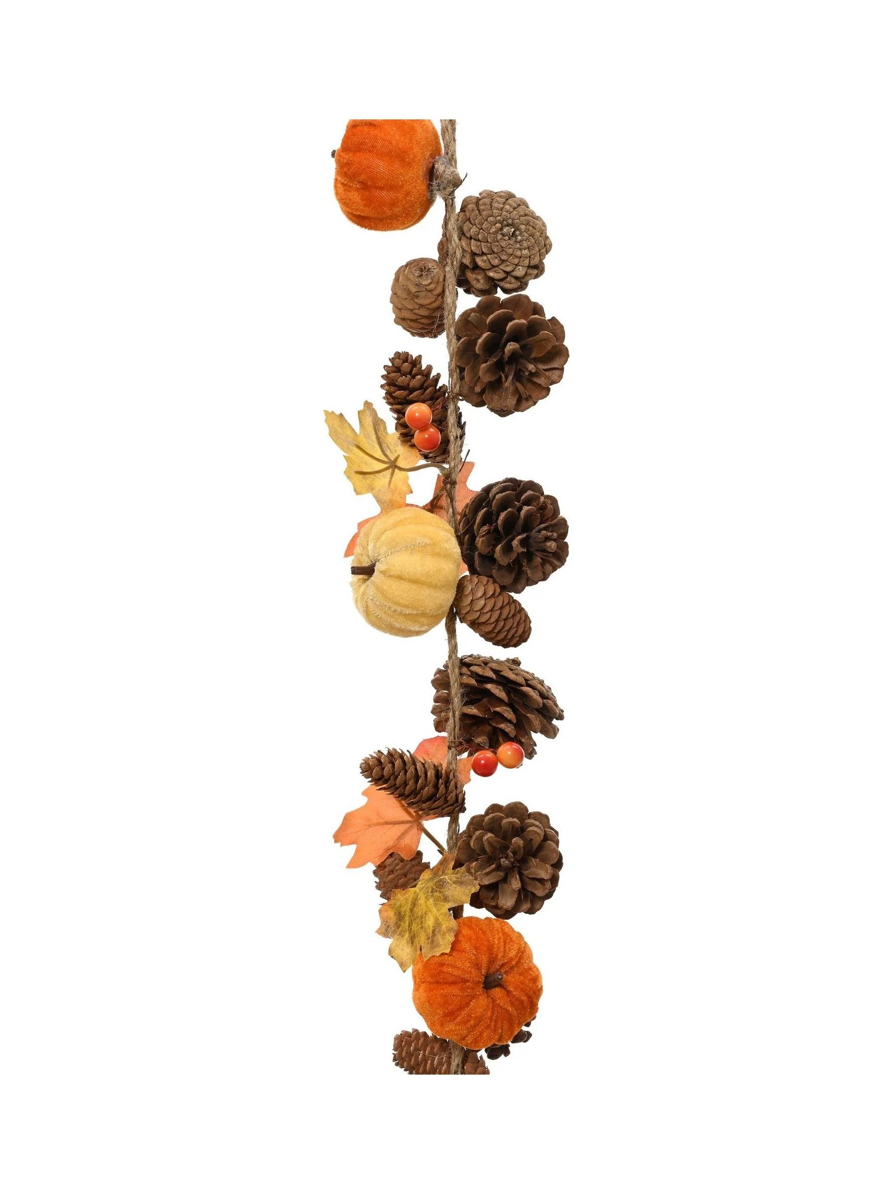 Decoris 150cm Fluwelen Pompoen- en Dennenappelslinger