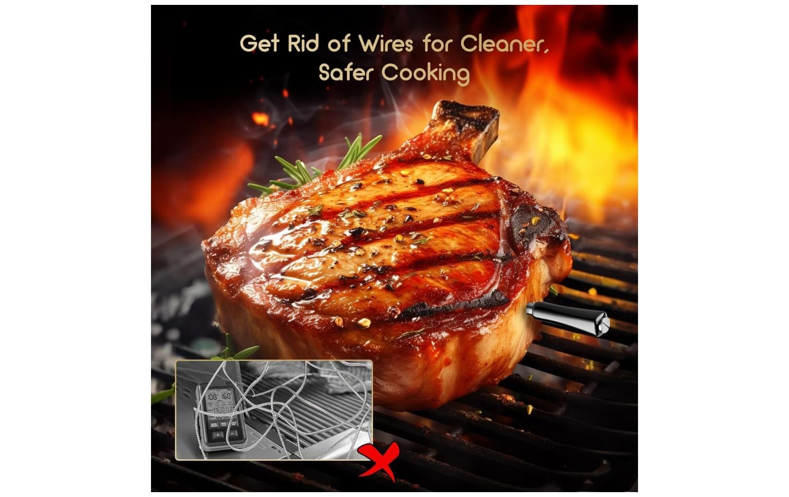 Temperatursonde INT-11-P-BKeine Kabel, keine Unordnung, kein Datenverlust Kabelloses BBQ-Thermometer