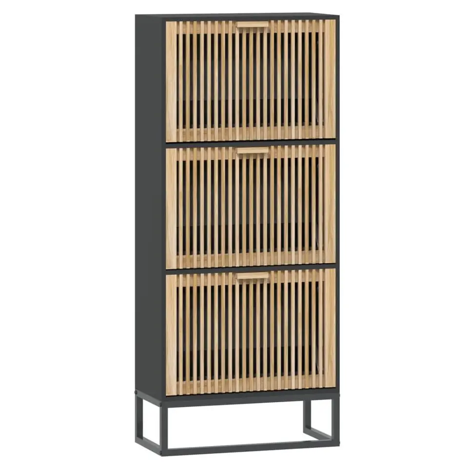 vidaXL - Schoenenkast 6 paar met 3 lameldeur - Zwart - Hout - 52x25x120 cm