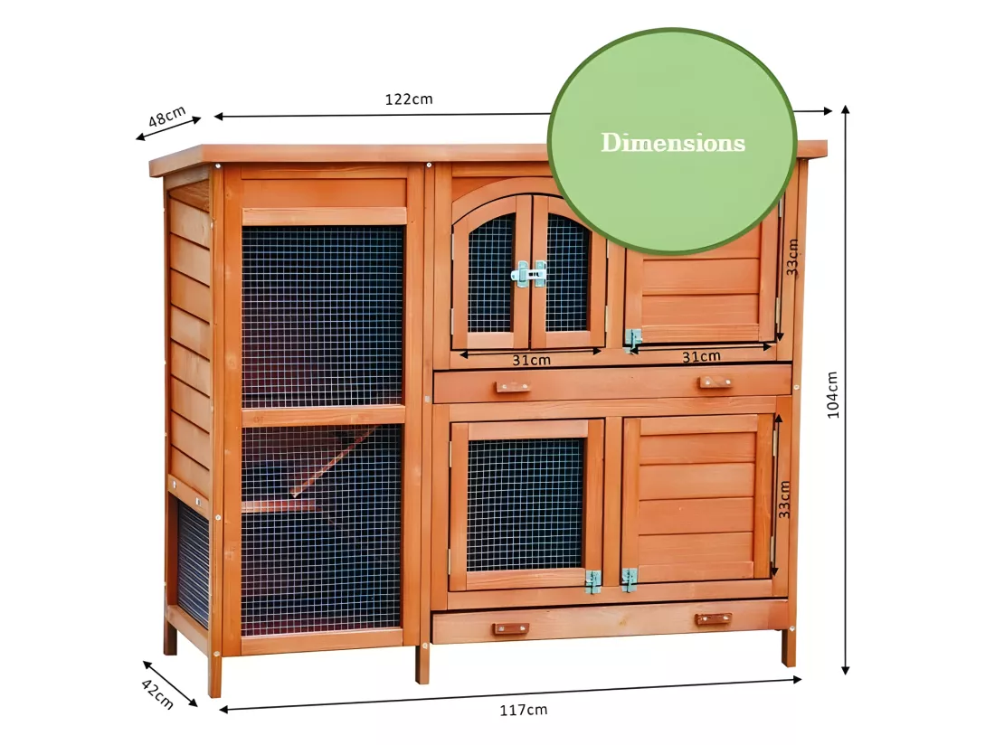 Cage Clapier pour lapins 122x42,5x104 cm Modèle- Miette 082 marron
