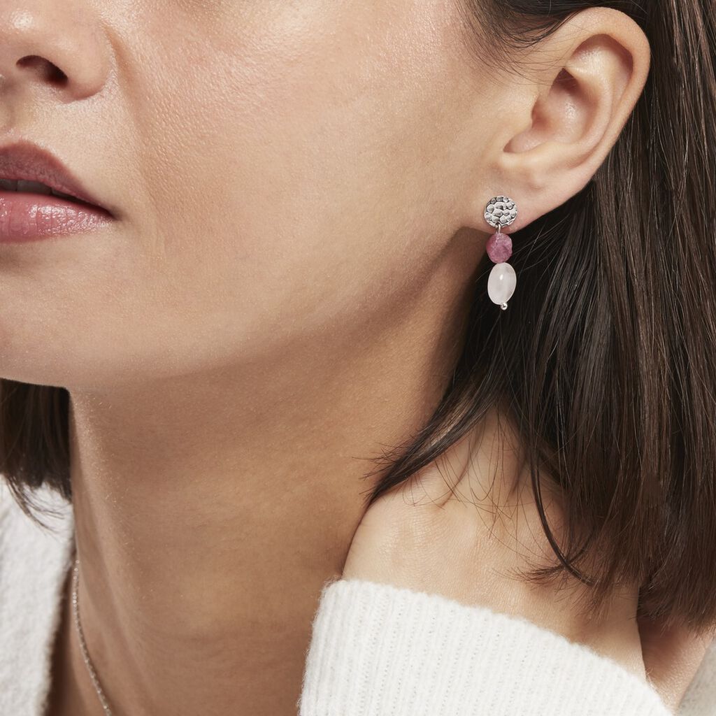 Boucles D'oreilles Pendantes Arcelia Argent Blanc Quartz Tourmaline