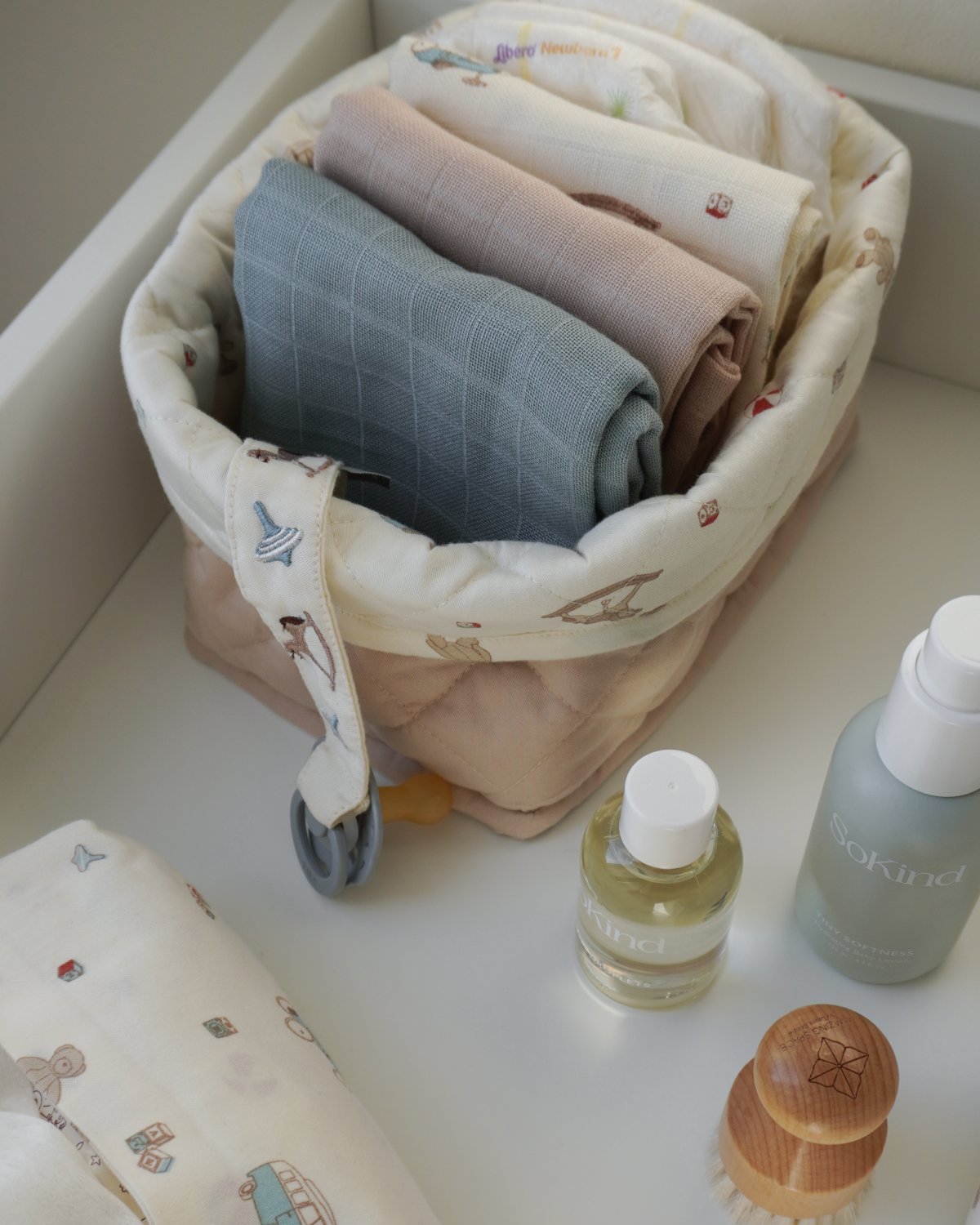 Oppbevaringskurv 2pk – Reversibel Quilt – Økologisk