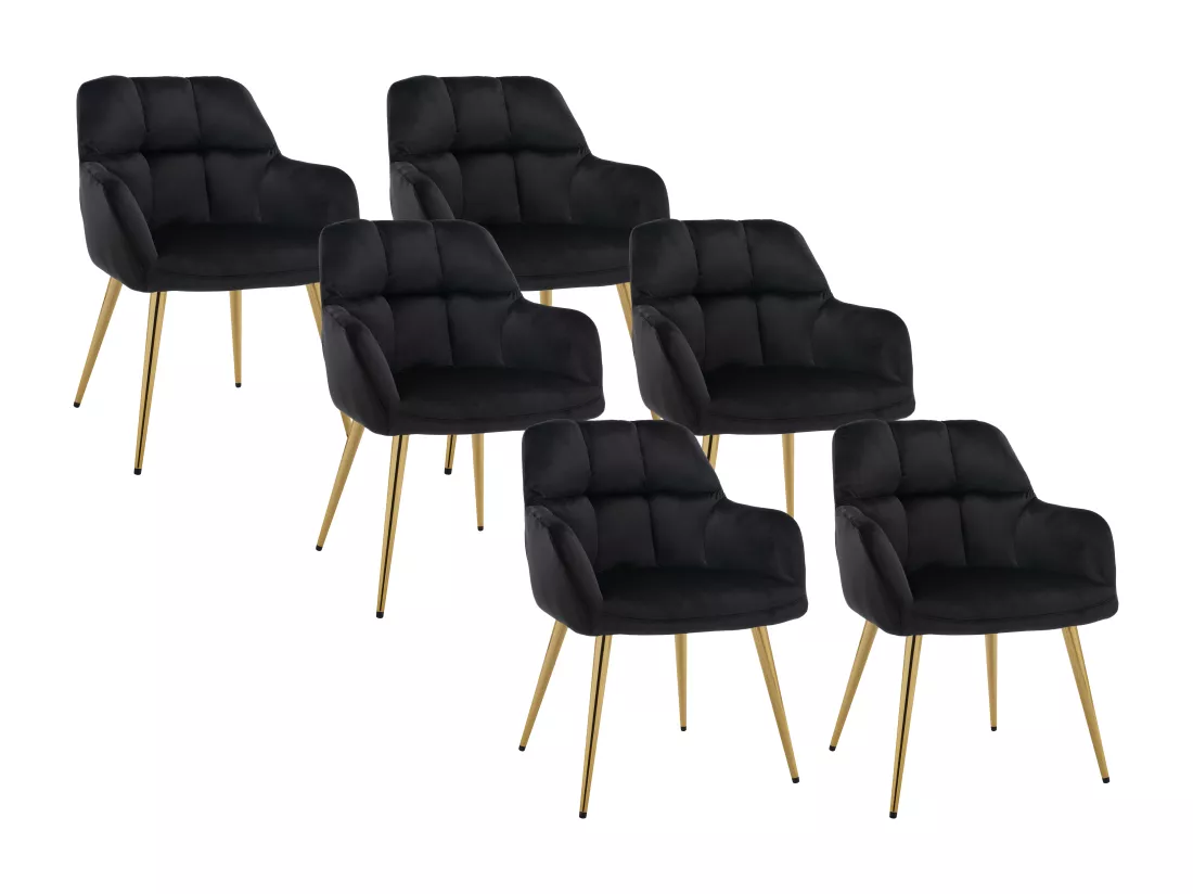 Lot de 6 chaises avec accoudoirs en velours et métal doré - Noir - PEGA de PASCAL MORABITO