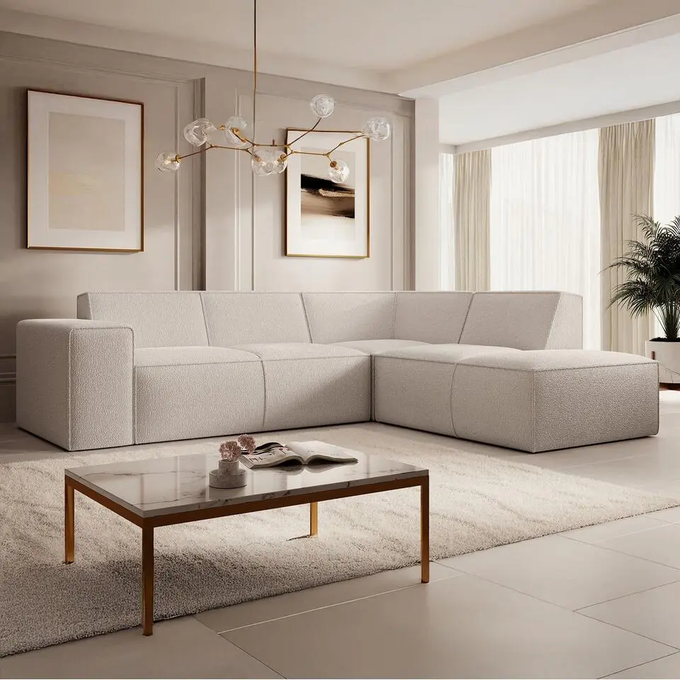 Meubella - Hoekbank Monet - Beige - Teddystof - Boucle - Rechts