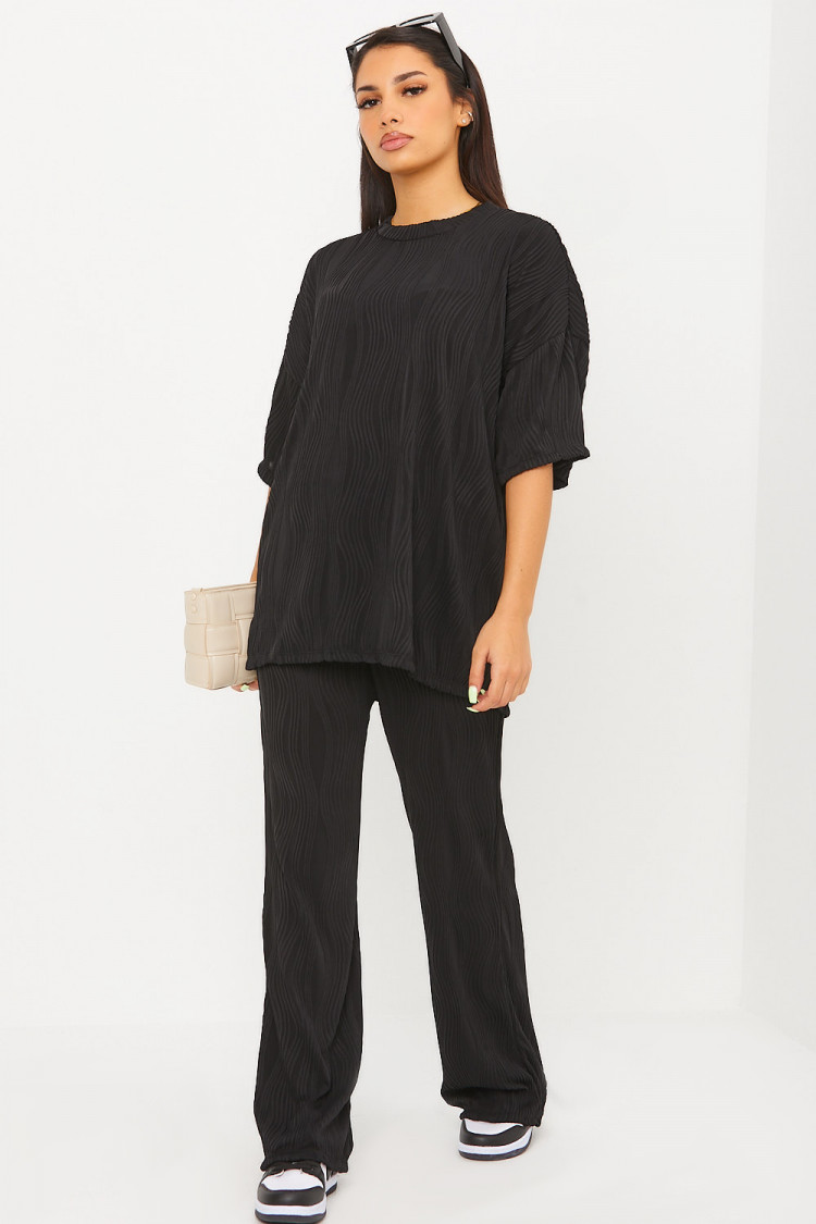 Ensemble 2 pièces t-shirt + pantalon à motif vague noir