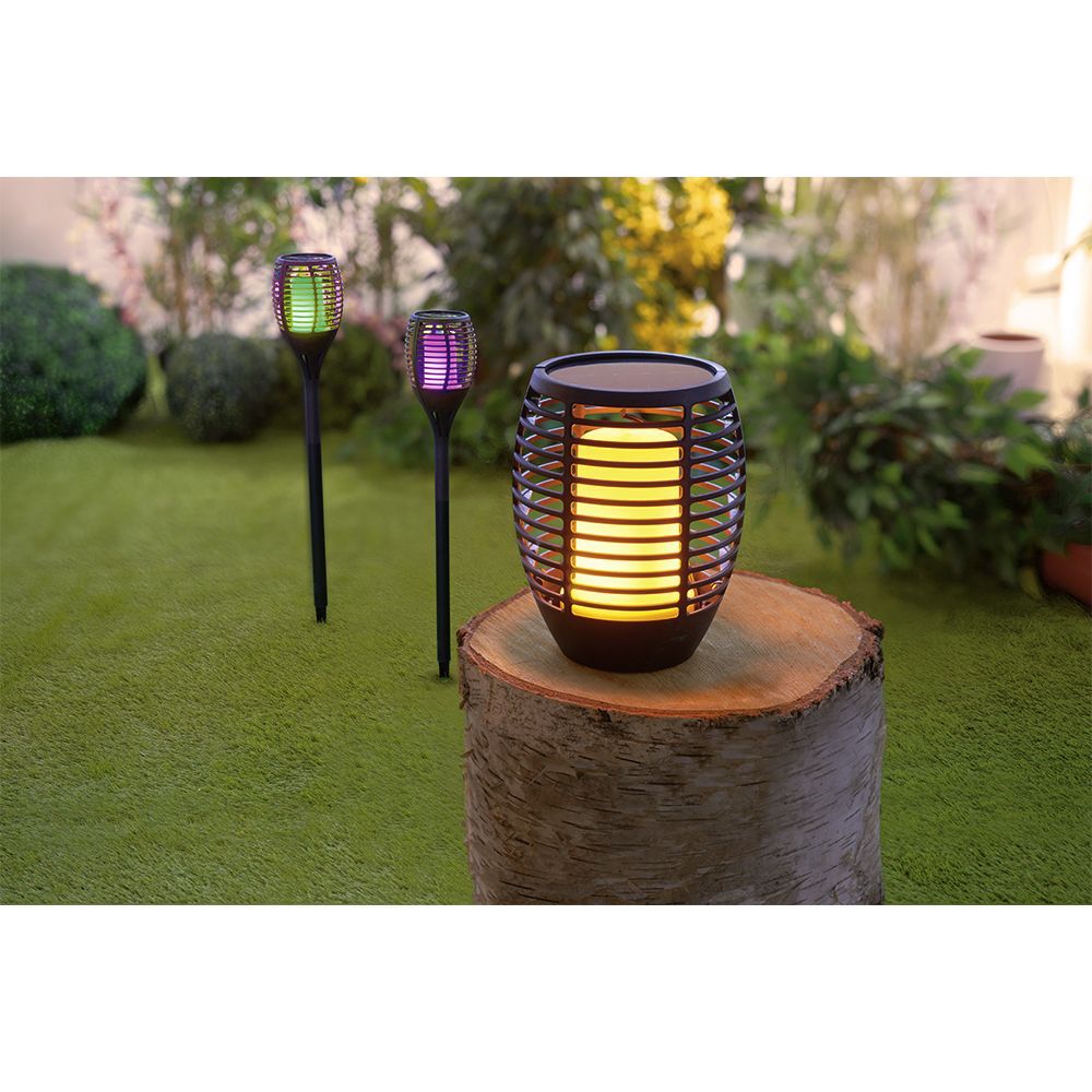 Borne solaire 3en1 effet flamme à poser ou planter 72 LED chaude