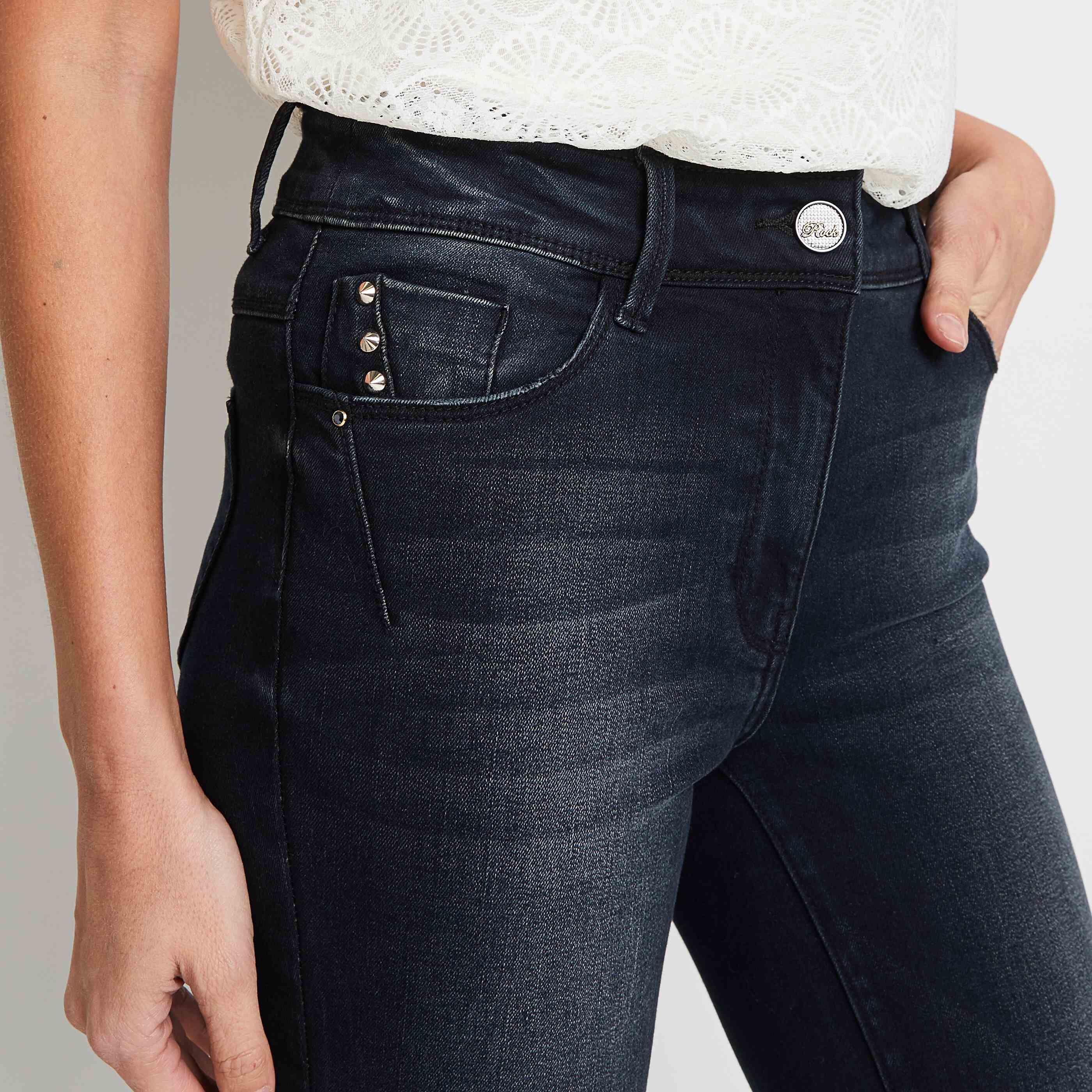 Jean Slim raccourci femme - BLACK WASHED