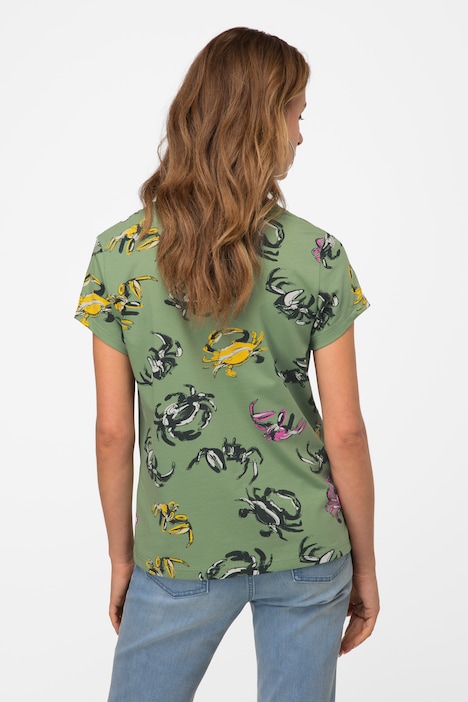 T-Shirt, Krabben Print, V-Ausschnitt, Halbarm