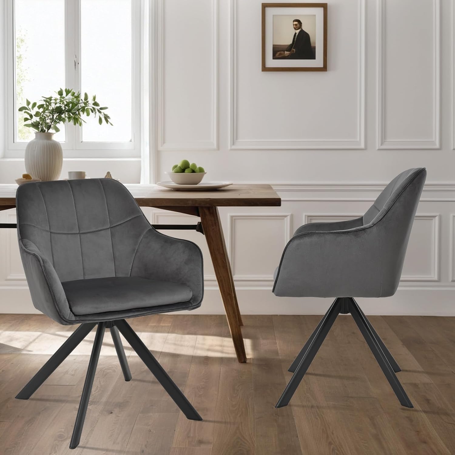 Esszimmerstühle drehbar 6er Set Grau Armlehnenstuhl Polsterstuhl drehstuhl Esszimmer drehstühle aus Samt Küchenstuhl mit Metallbeine für Wohnzimmer Esszimmer