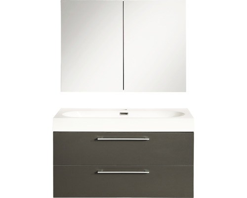 Badkamermeubelset Differnz Somero BxHxD 80 x 120 x 38 cm, antraciet fronten, met witte gegoten mineraalwastafel
