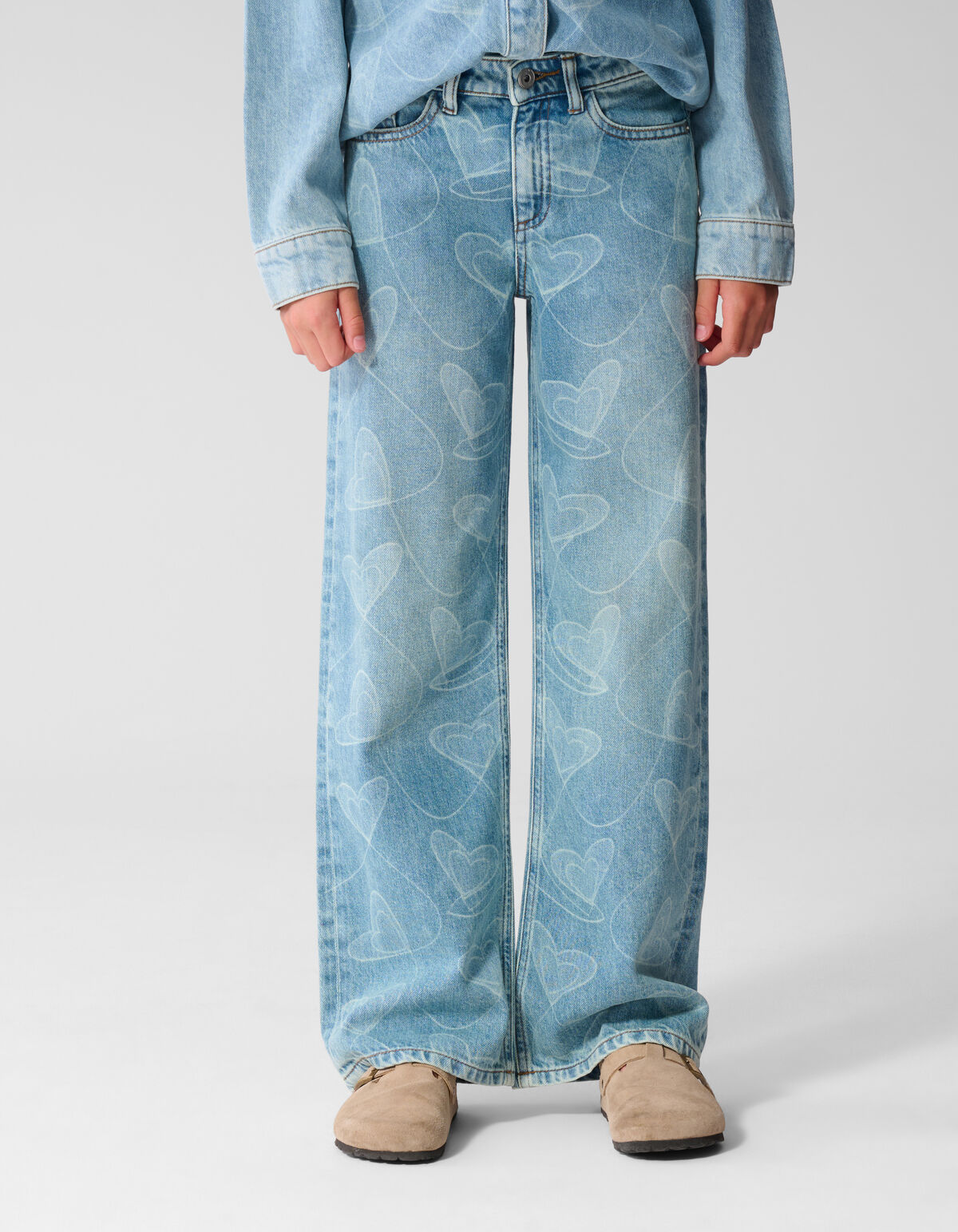 Heart Print Wide Leg Fit Jeans Blauw