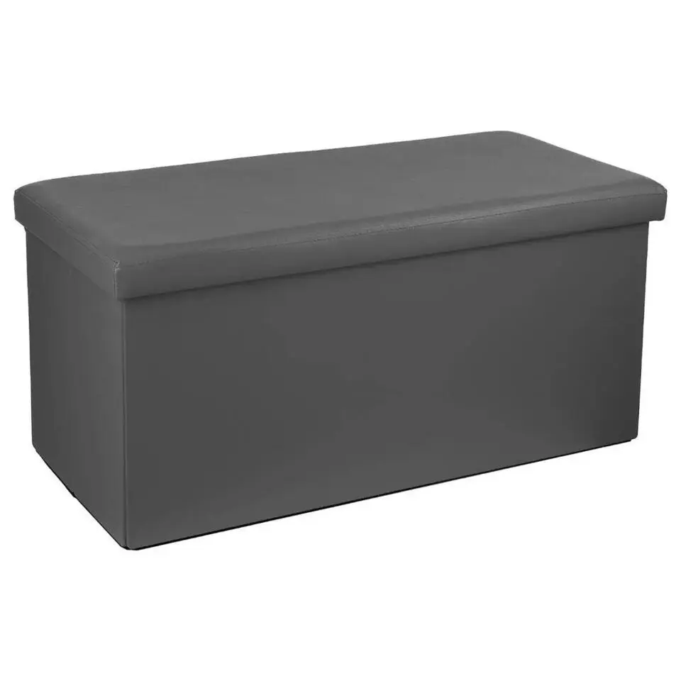 Atmosphera Poef/hocker - opbergbox - grijs - PU/MDF - 76 x 38 cm