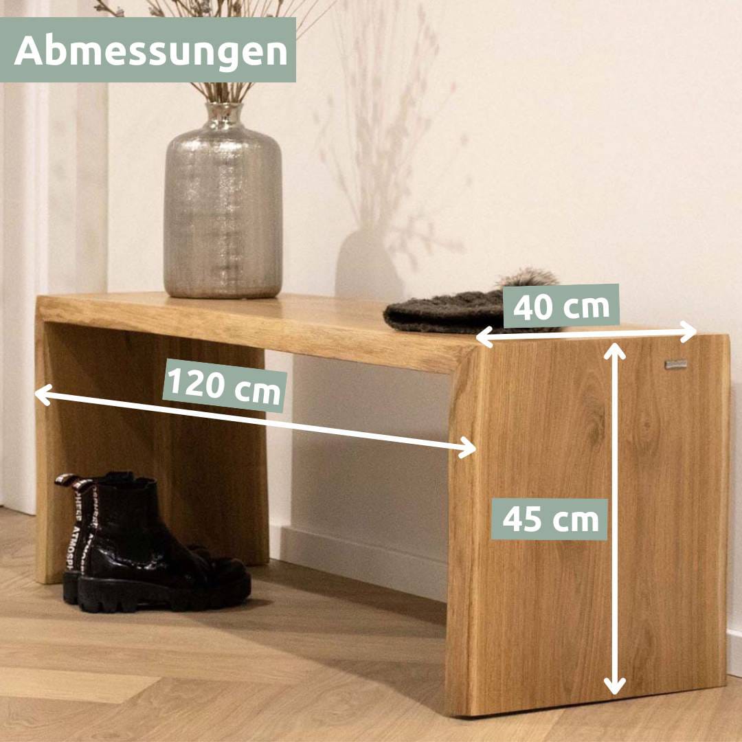 holz4home Massivholzbank 120 x 45 cm Eiche geölt mit Baumkante