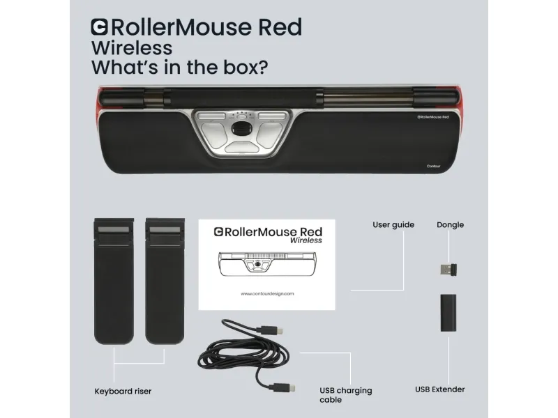 Contour RollerMouse Red - Centreret mus - ergonomisk - 7 knapper - trådløs - Bluetooth