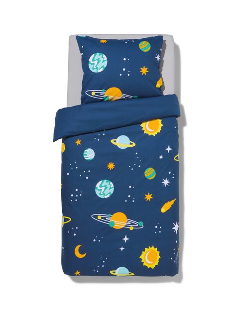 housse de couette - coton doux - 140 x 200 - bleu foncé planètes