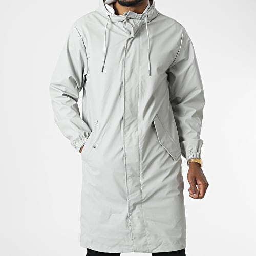 Veste Zippée Capuche Longue Gris Clair