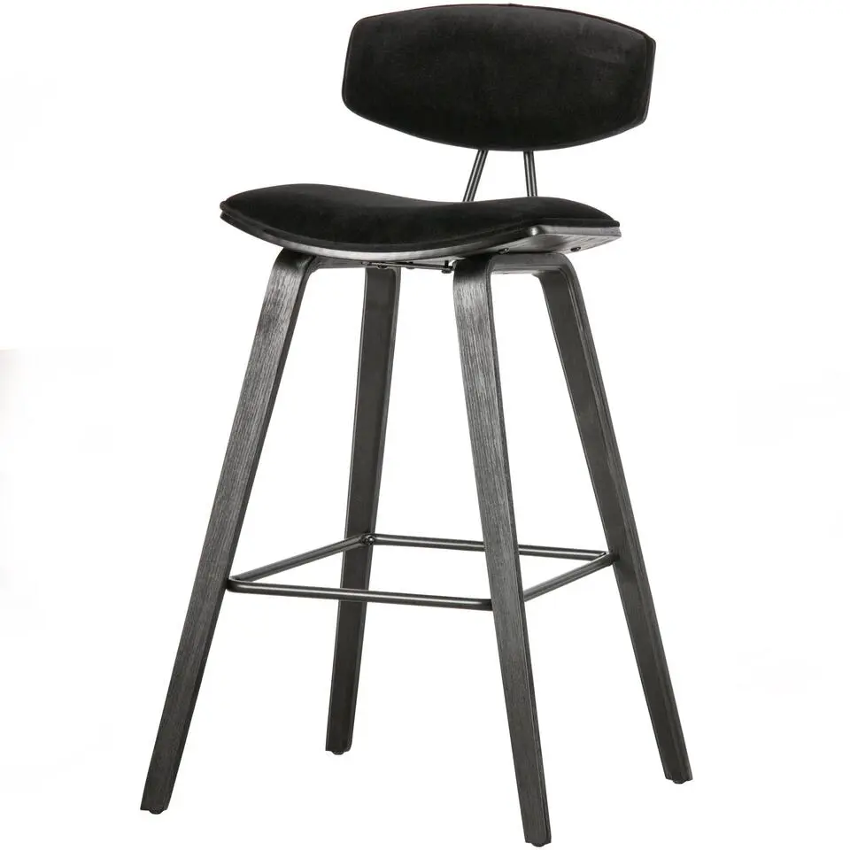 WOOOD Senn Barstoelen - Fluweel - Zwart - Set van 2