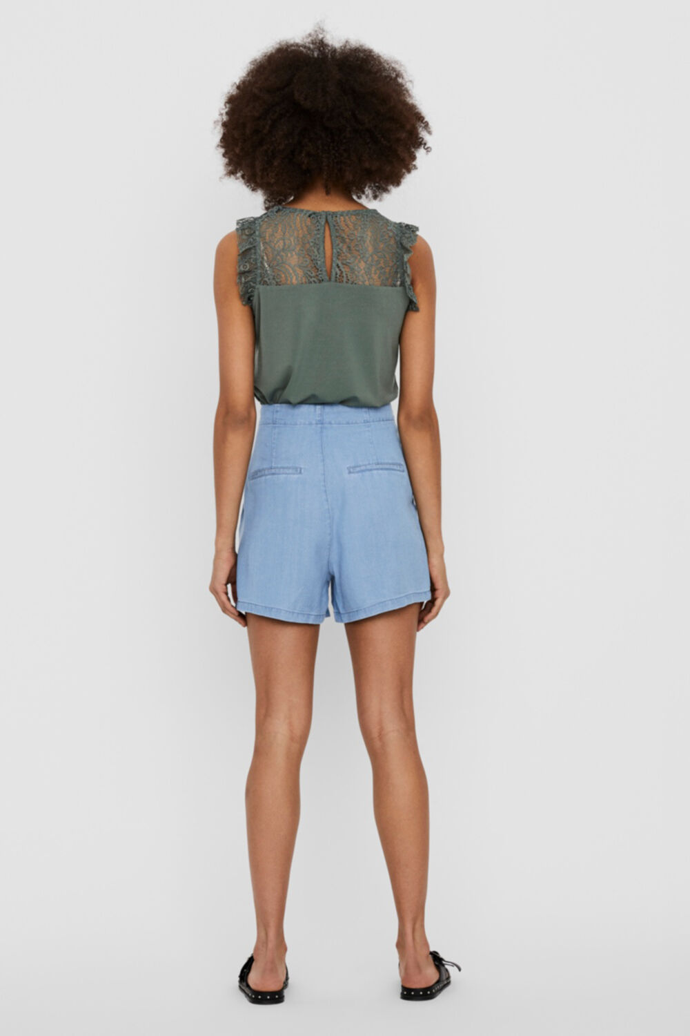 Shorts femininos de cintura média com cordão ajustável - Azul