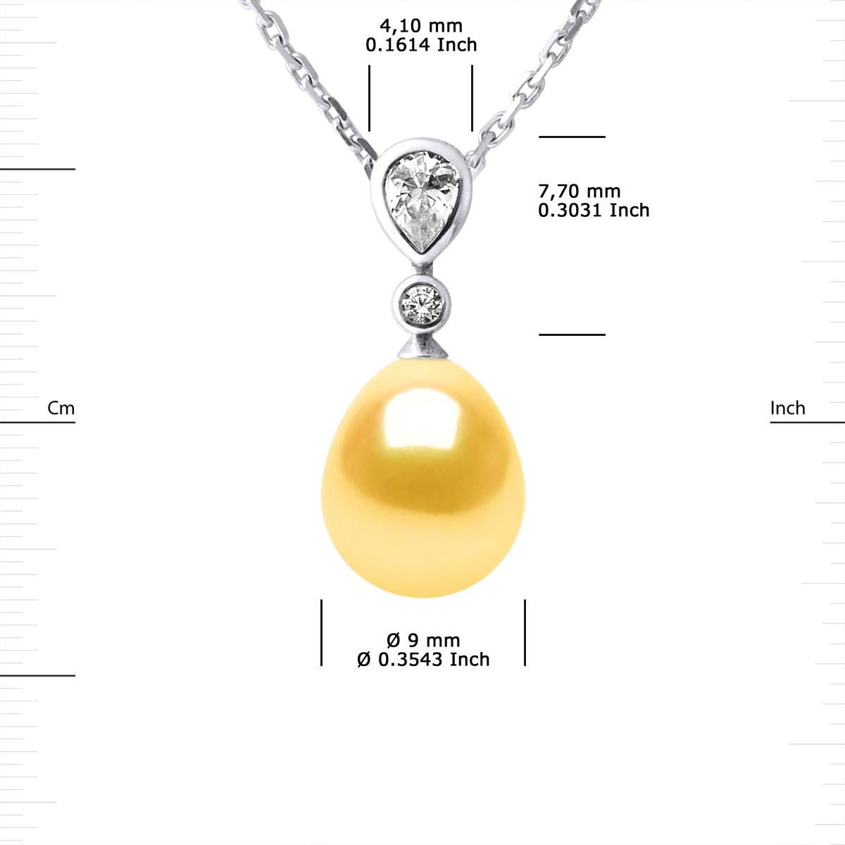 Collier GOUTTE Perle d'Eau Douce 9-10 mm Dorée Joaillerie Argent 925