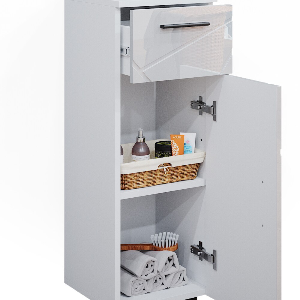 Vicco Midischrank Badschrank Badezimmermöbel Irma Weiß Hochglanz modern 30x81 cm Badezimmer Schrank Badmöbel Schranktür Schrankfach Schrankschublade Ablage Aufbewahrung