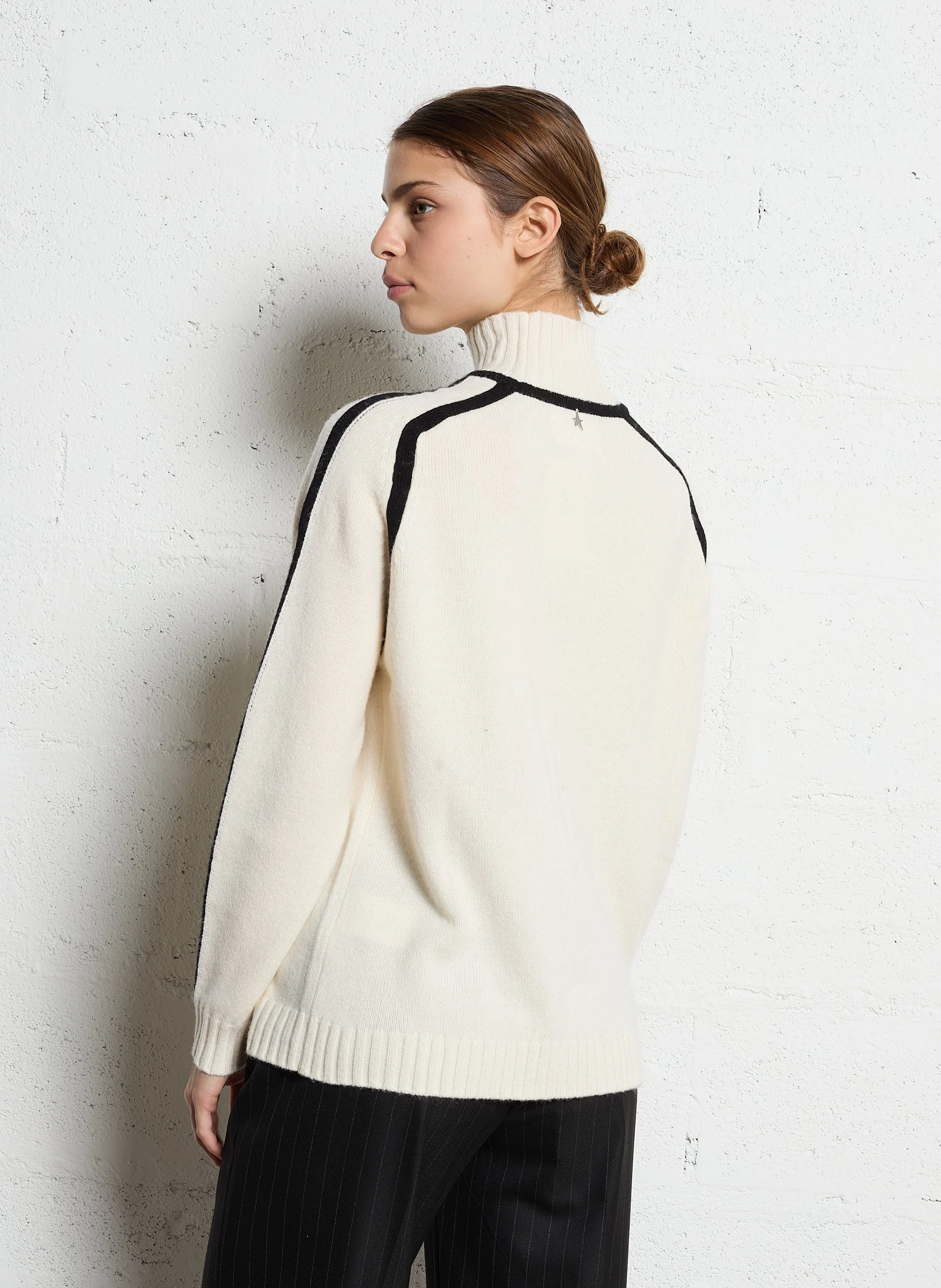 MINIKA - Pull droit col montant en laine | Blanc