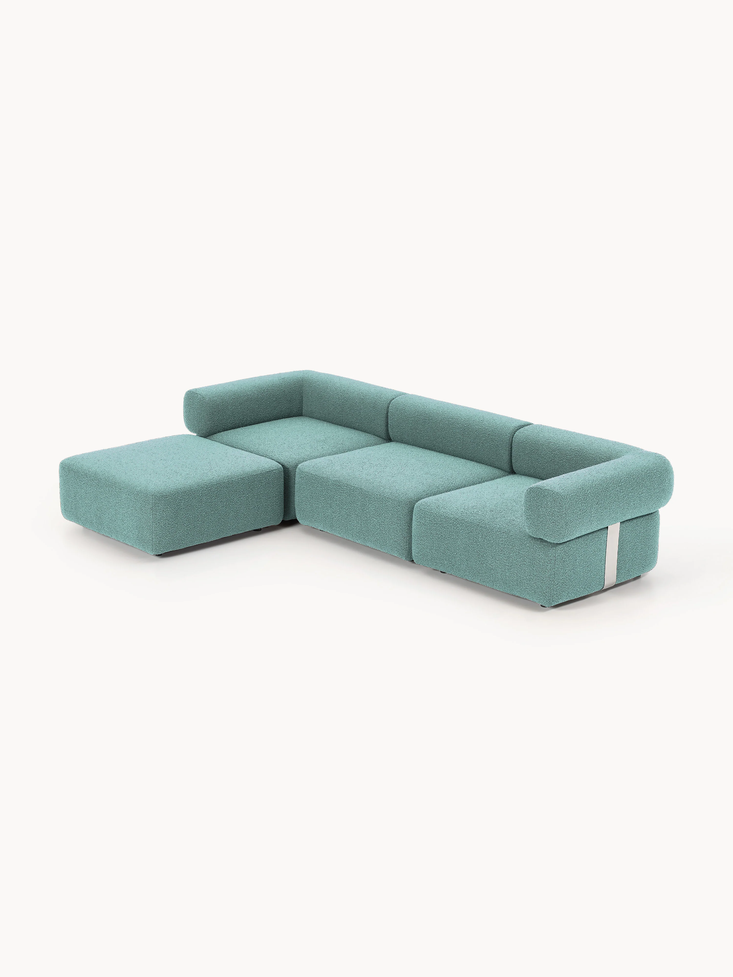 Modulaire bouclé bank Anton (4-zits) met poef (links/rechts